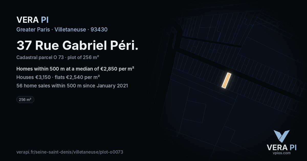 37 Rue Gabriel Péri, Villetaneuse at night – the plot lit, the parcels around coloured by the prices near them