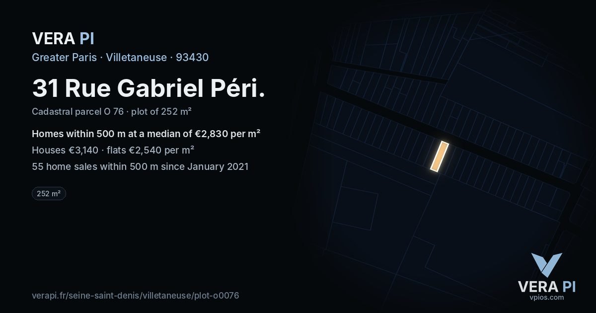 31 Rue Gabriel Péri, Villetaneuse at night – the plot lit, the parcels around coloured by the prices near them