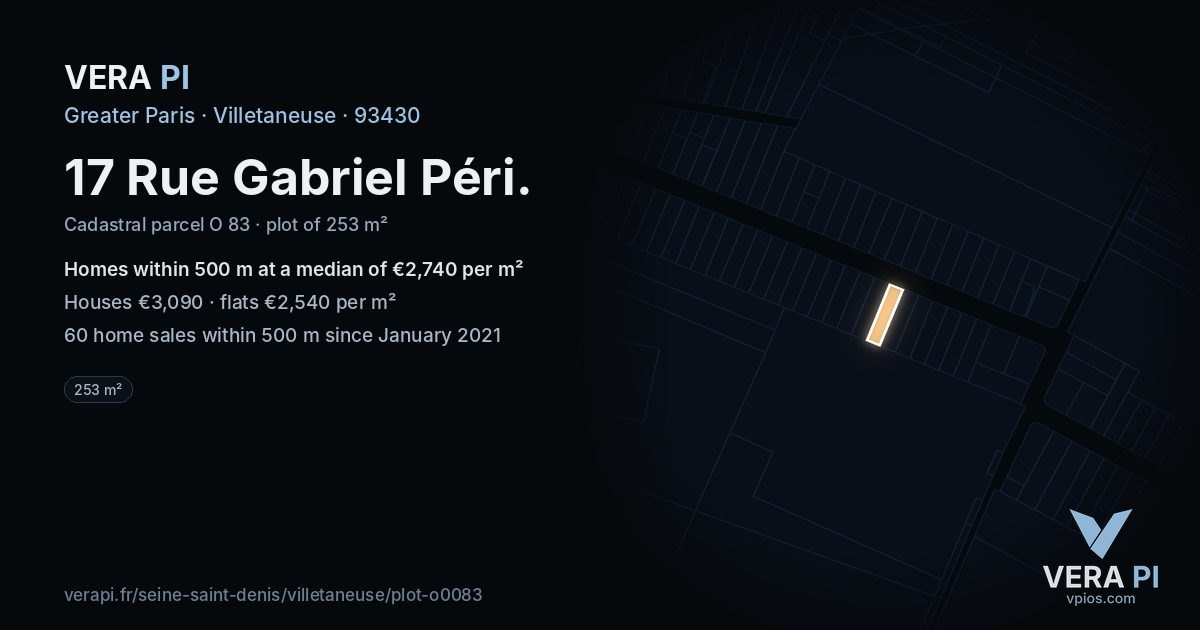 17 Rue Gabriel Péri, Villetaneuse at night – the plot lit, the parcels around coloured by the prices near them