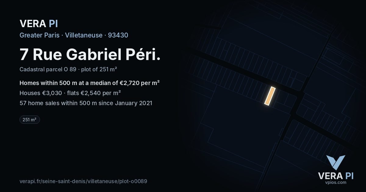 7 Rue Gabriel Péri, Villetaneuse at night – the plot lit, the parcels around coloured by the prices near them