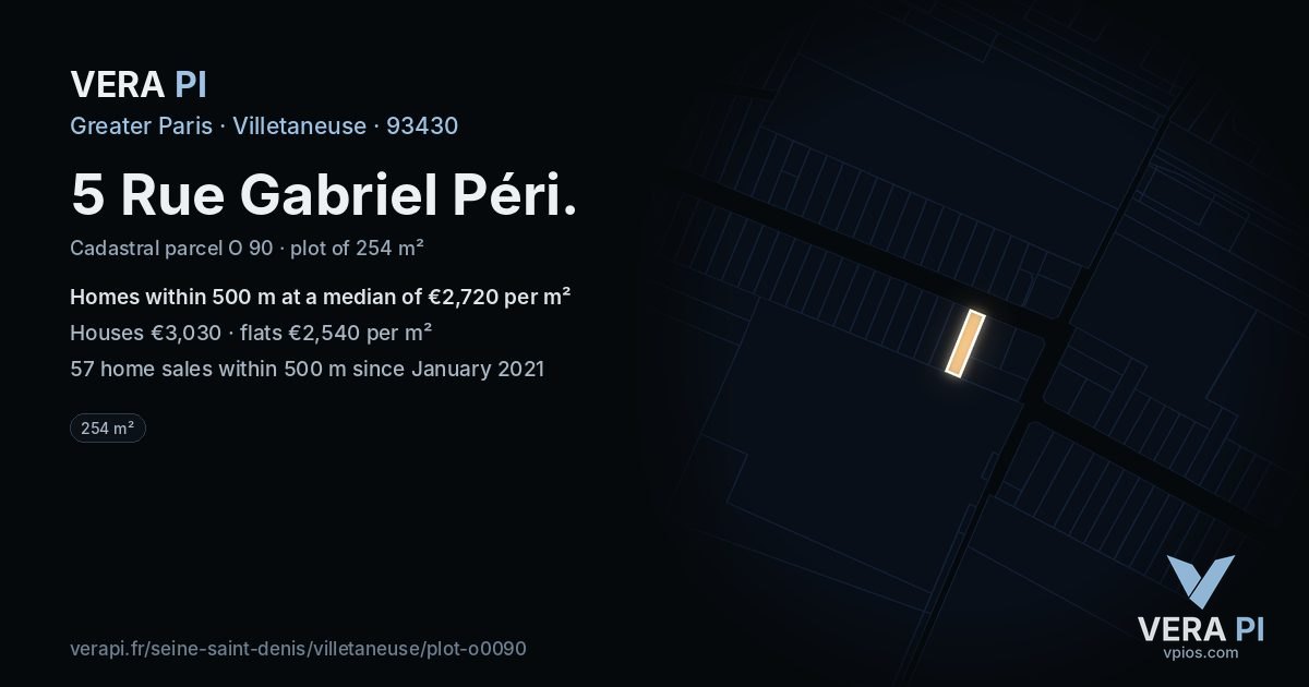 5 Rue Gabriel Péri, Villetaneuse at night – the plot lit, the parcels around coloured by the prices near them