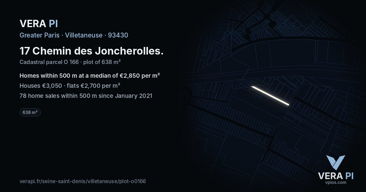 17 Chemin des Joncherolles, Villetaneuse at night – the plot lit, the parcels around coloured by the prices near them