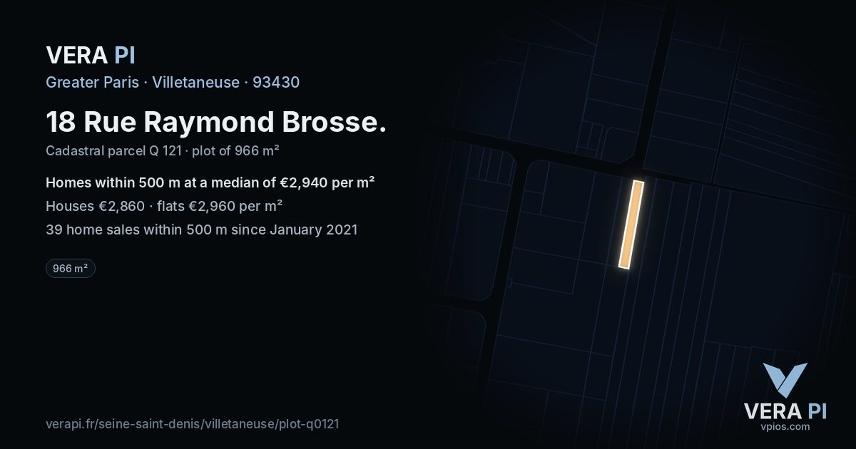 18 Rue Raymond Brosse, Villetaneuse at night – the plot lit, the parcels around coloured by the prices near them