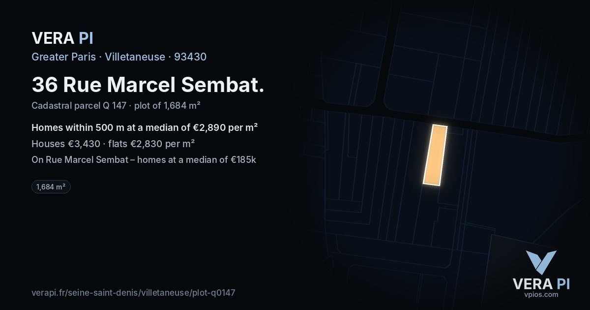 36 Rue Marcel Sembat, Villetaneuse at night – the plot lit, the parcels around coloured by the prices near them