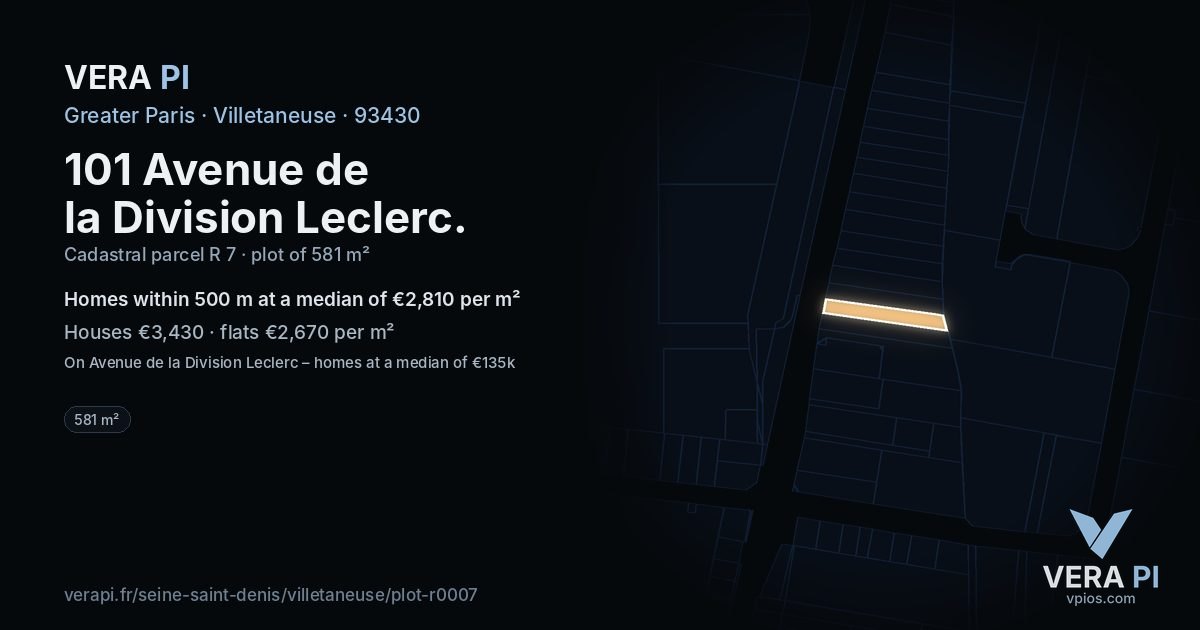 101 Avenue de la Division Leclerc, Villetaneuse at night – the plot lit, the parcels around coloured by the prices near them