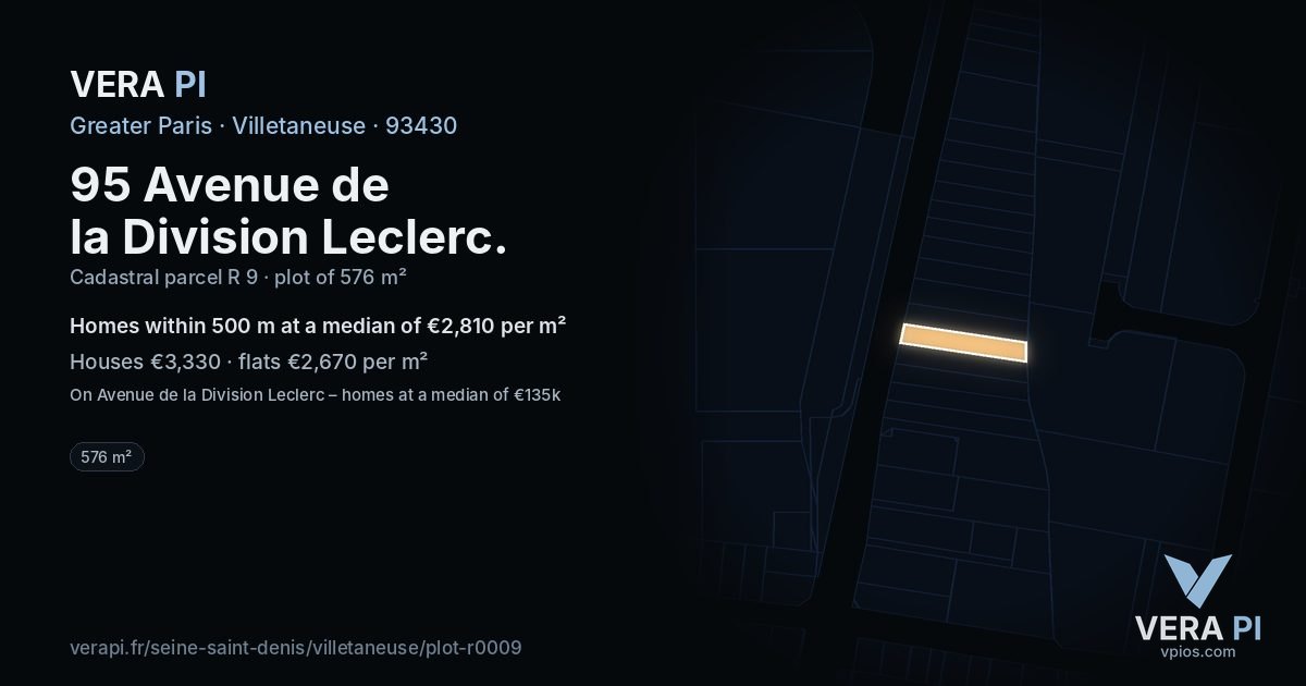 95 Avenue de la Division Leclerc, Villetaneuse at night – the plot lit, the parcels around coloured by the prices near them
