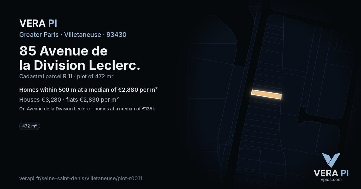 85 Avenue de la Division Leclerc, Villetaneuse at night – the plot lit, the parcels around coloured by the prices near them