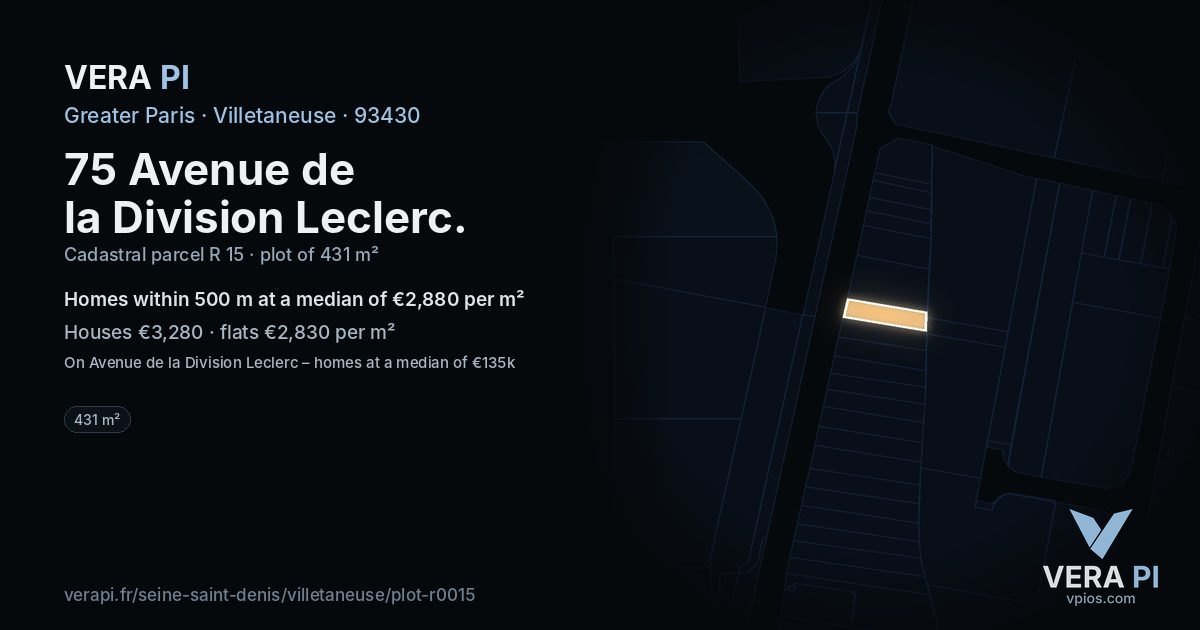 75 Avenue de la Division Leclerc, Villetaneuse at night – the plot lit, the parcels around coloured by the prices near them