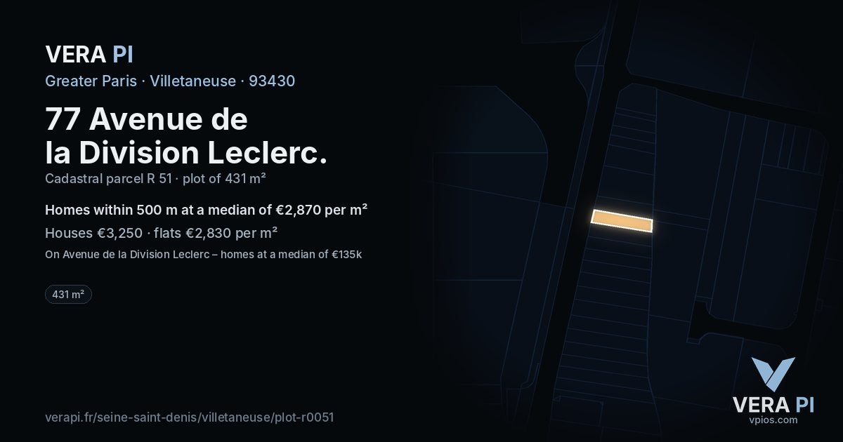 77 Avenue de la Division Leclerc, Villetaneuse at night – the plot lit, the parcels around coloured by the prices near them