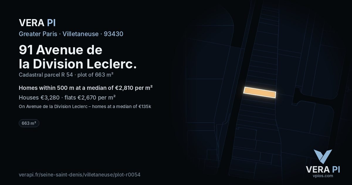 91 Avenue de la Division Leclerc, Villetaneuse at night – the plot lit, the parcels around coloured by the prices near them