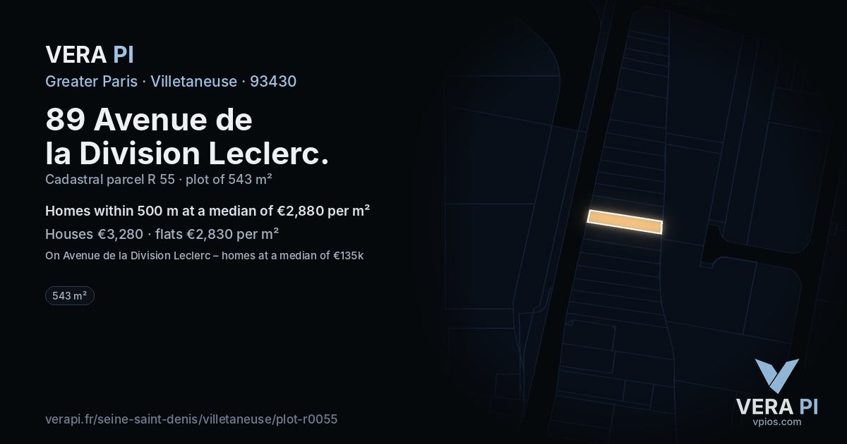 89 Avenue de la Division Leclerc, Villetaneuse at night – the plot lit, the parcels around coloured by the prices near them
