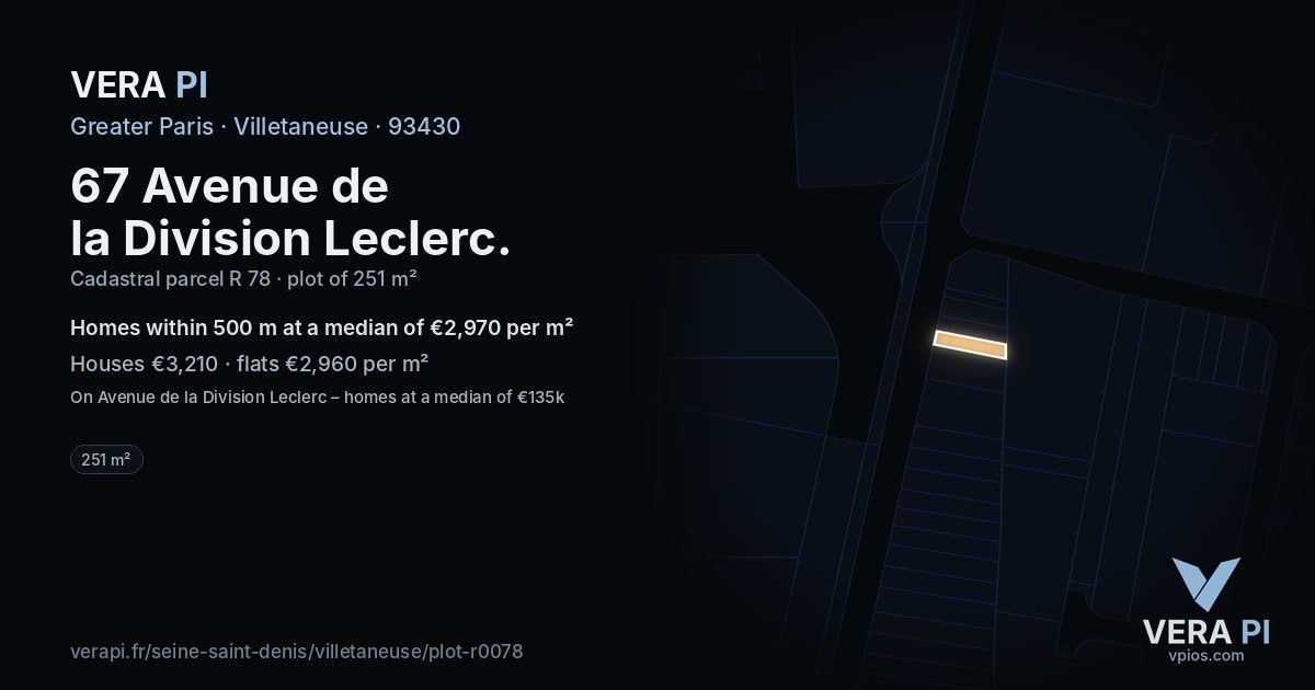 67 Avenue de la Division Leclerc, Villetaneuse at night – the plot lit, the parcels around coloured by the prices near them