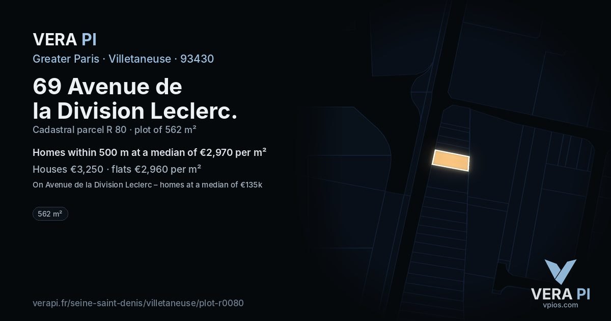 69 Avenue de la Division Leclerc, Villetaneuse at night – the plot lit, the parcels around coloured by the prices near them