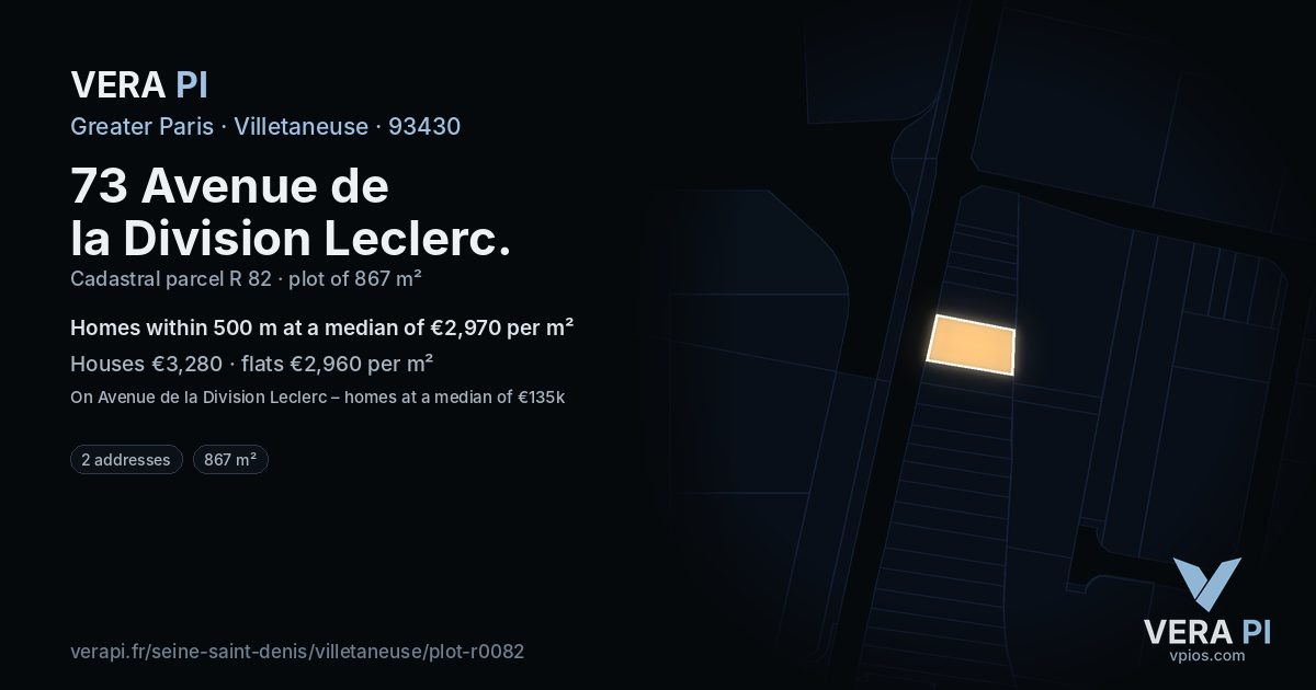 73 Avenue de la Division Leclerc, Villetaneuse at night – the plot lit, the parcels around coloured by the prices near them