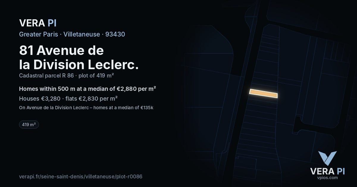 81 Avenue de la Division Leclerc, Villetaneuse at night – the plot lit, the parcels around coloured by the prices near them