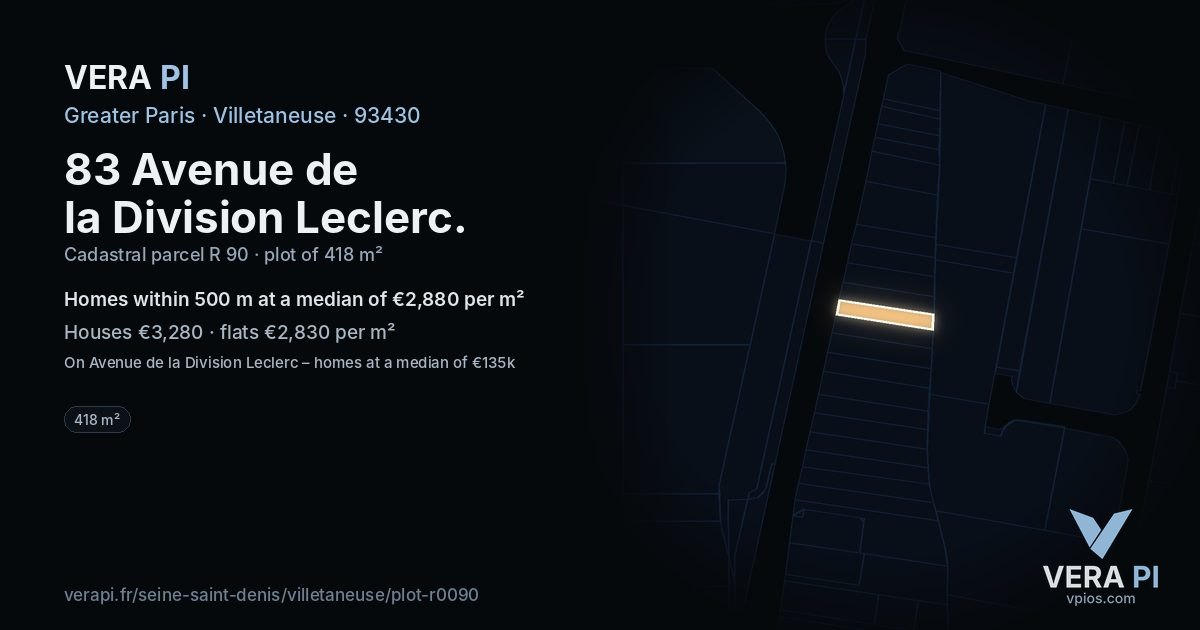83 Avenue de la Division Leclerc, Villetaneuse at night – the plot lit, the parcels around coloured by the prices near them