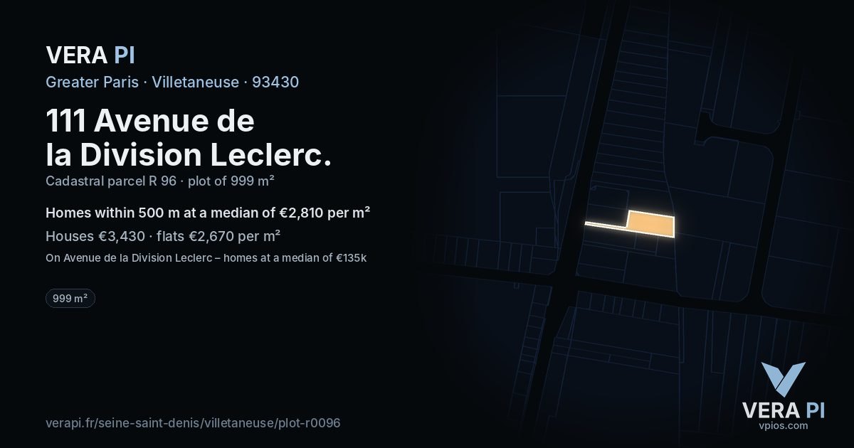 111 Avenue de la Division Leclerc, Villetaneuse at night – the plot lit, the parcels around coloured by the prices near them