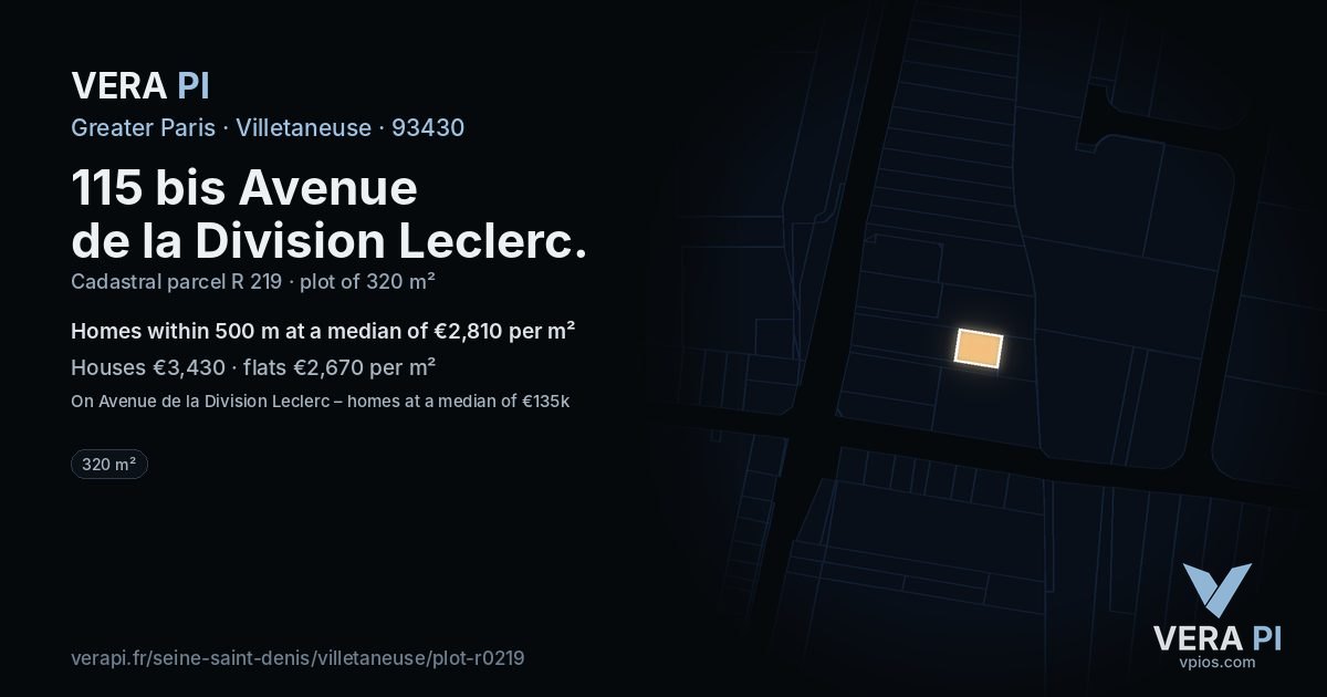115 bis Avenue de la Division Leclerc, Villetaneuse at night – the plot lit, the parcels around coloured by the prices near them