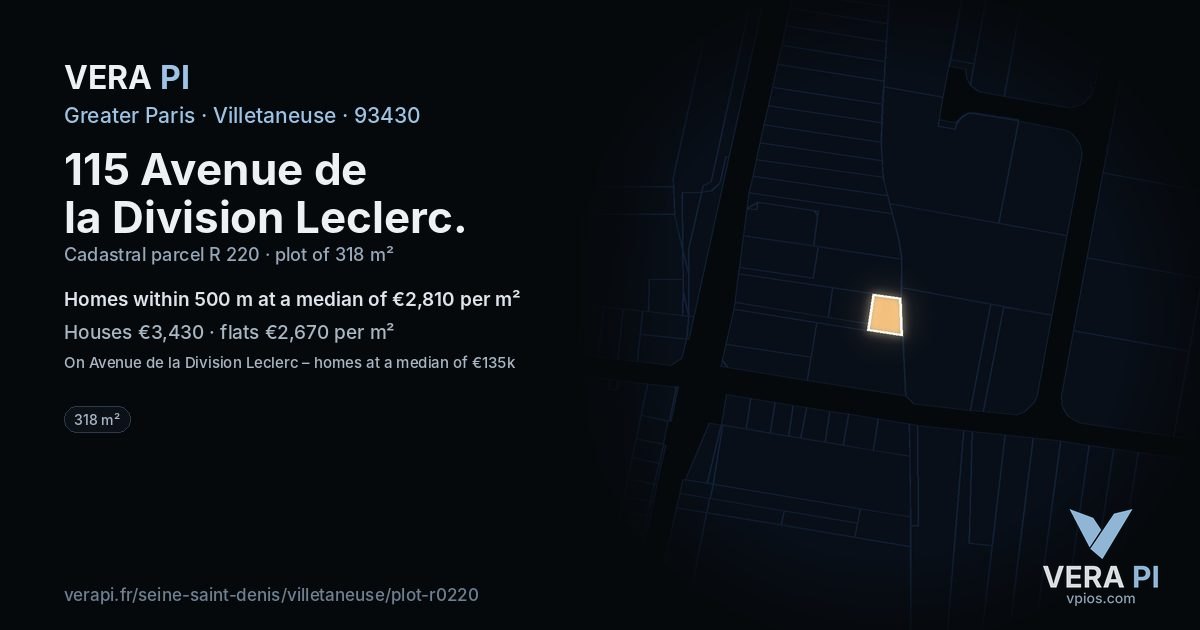 115 Avenue de la Division Leclerc, Villetaneuse at night – the plot lit, the parcels around coloured by the prices near them