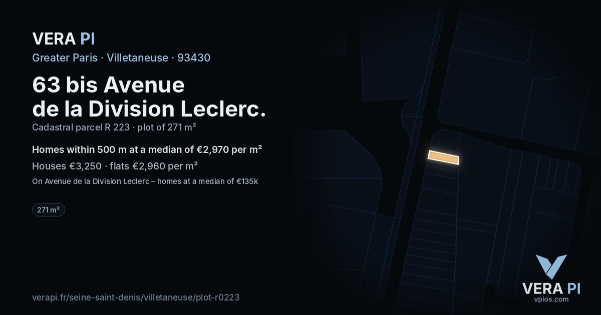 63 bis Avenue de la Division Leclerc, Villetaneuse at night – the plot lit, the parcels around coloured by the prices near them
