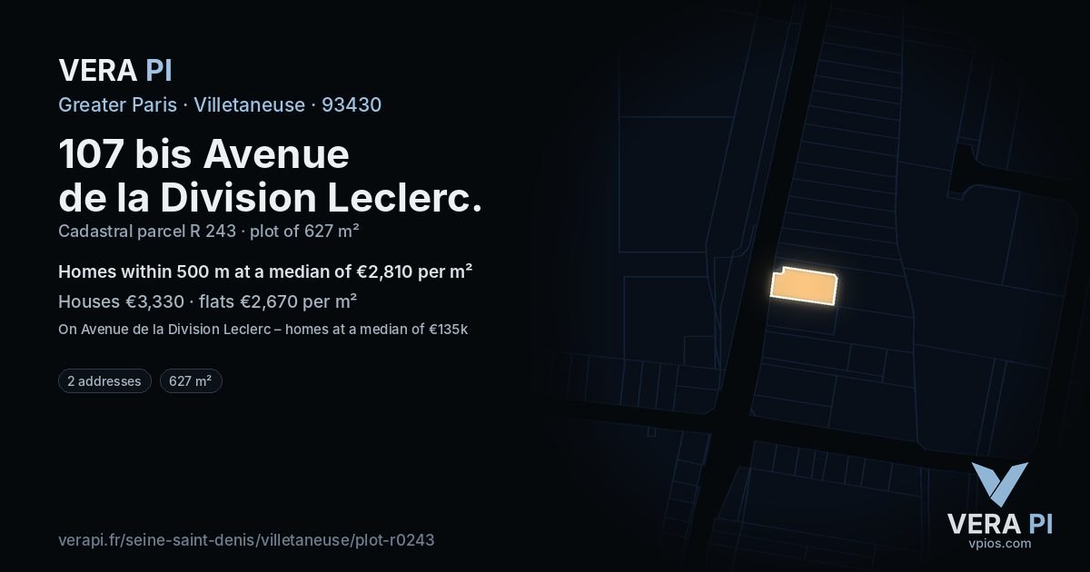 107 bis Avenue de la Division Leclerc, Villetaneuse at night – the plot lit, the parcels around coloured by the prices near them