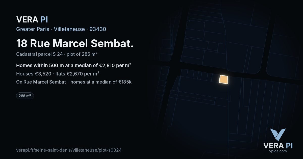 18 Rue Marcel Sembat, Villetaneuse at night – the plot lit, the parcels around coloured by the prices near them