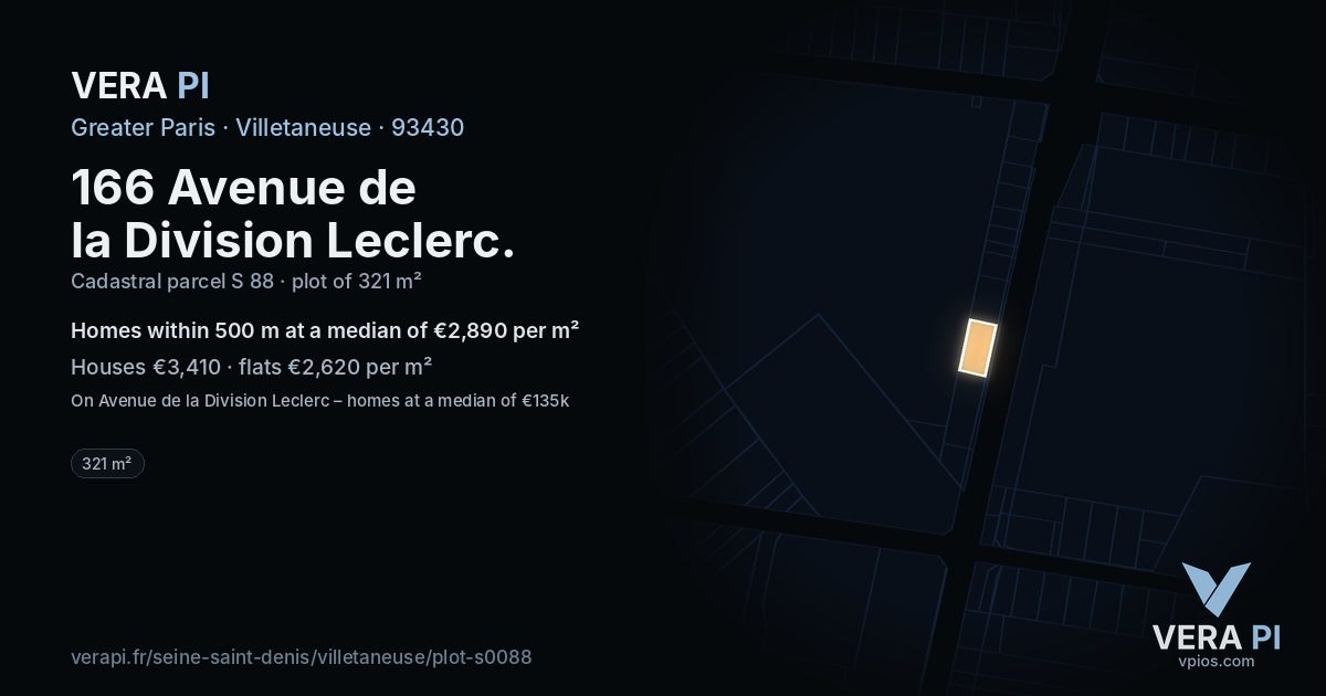 166 Avenue de la Division Leclerc, Villetaneuse at night – the plot lit, the parcels around coloured by the prices near them