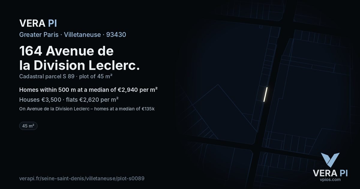 164 Avenue de la Division Leclerc, Villetaneuse at night – the plot lit, the parcels around coloured by the prices near them