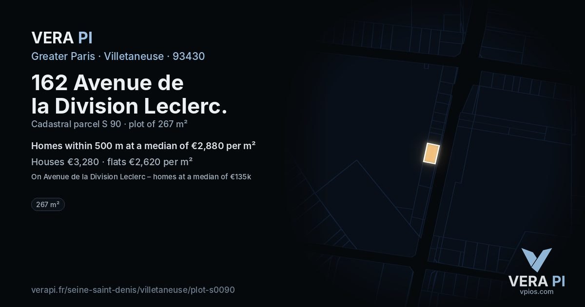 162 Avenue de la Division Leclerc, Villetaneuse at night – the plot lit, the parcels around coloured by the prices near them