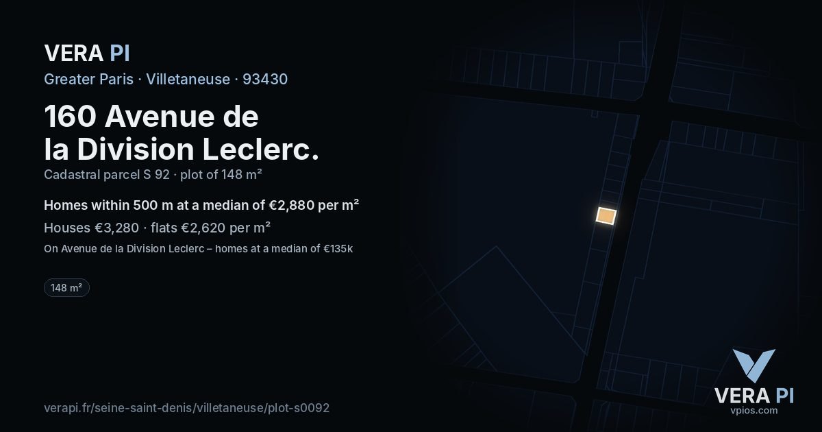 160 Avenue de la Division Leclerc, Villetaneuse at night – the plot lit, the parcels around coloured by the prices near them
