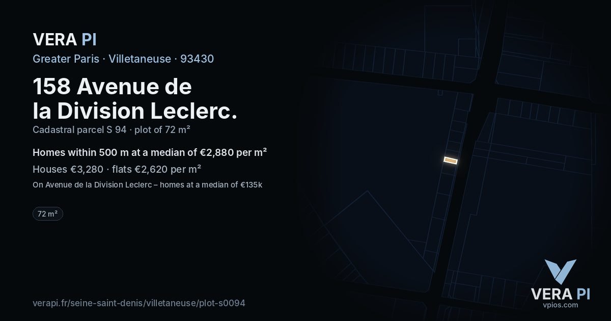 158 Avenue de la Division Leclerc, Villetaneuse at night – the plot lit, the parcels around coloured by the prices near them