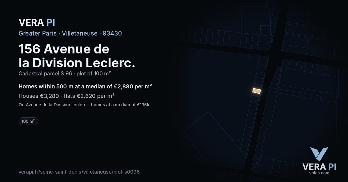 156 Avenue de la Division Leclerc, Villetaneuse at night – the plot lit, the parcels around coloured by the prices near them