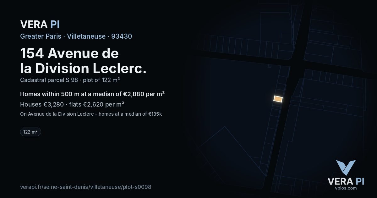 154 Avenue de la Division Leclerc, Villetaneuse at night – the plot lit, the parcels around coloured by the prices near them