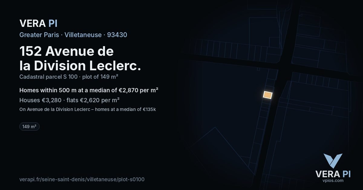 152 Avenue de la Division Leclerc, Villetaneuse at night – the plot lit, the parcels around coloured by the prices near them