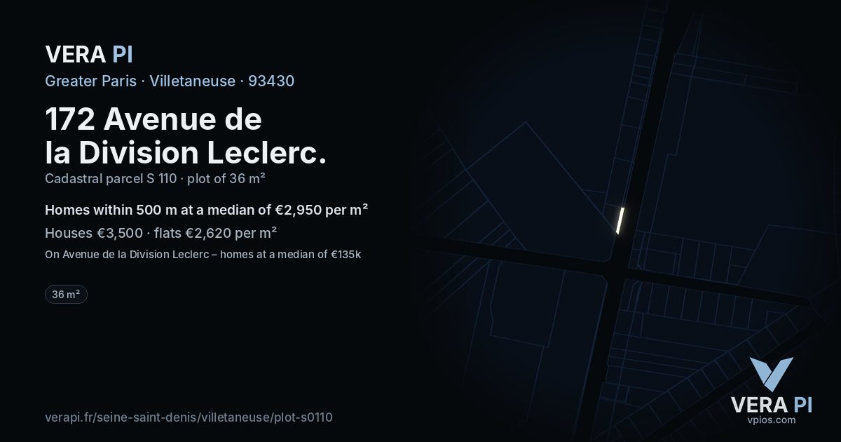 172 Avenue de la Division Leclerc, Villetaneuse at night – the plot lit, the parcels around coloured by the prices near them