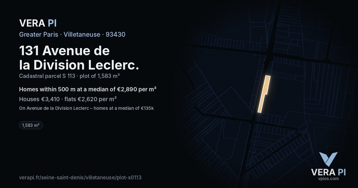 131 Avenue de la Division Leclerc, Villetaneuse at night – the plot lit, the parcels around coloured by the prices near them