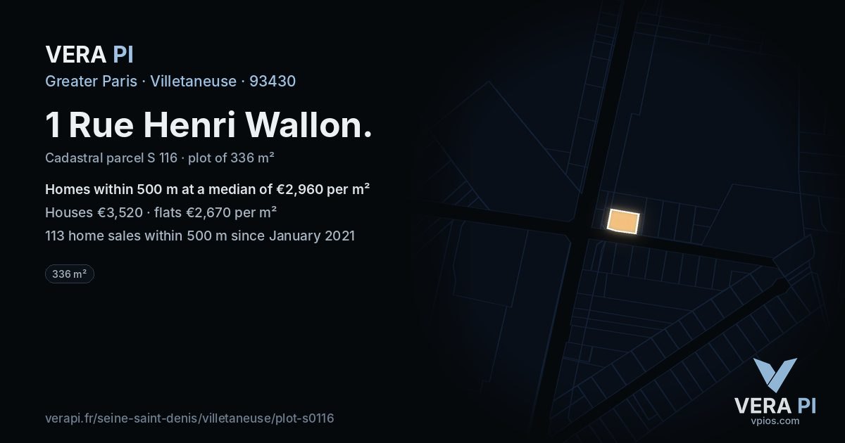 1 Rue Henri Wallon, Villetaneuse at night – the plot lit, the parcels around coloured by the prices near them