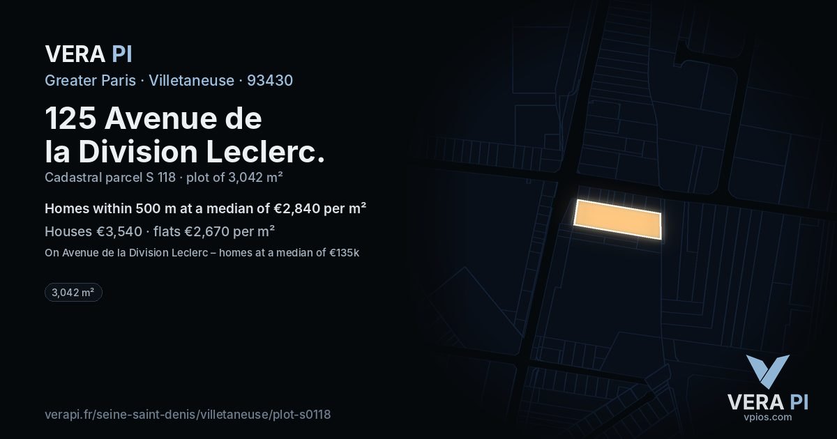 125 Avenue de la Division Leclerc, Villetaneuse at night – the plot lit, the parcels around coloured by the prices near them