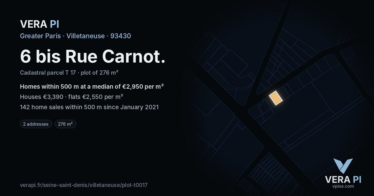 6 bis Rue Carnot, Villetaneuse at night – the plot lit, the parcels around coloured by the prices near them