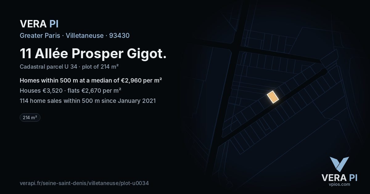 11 Allée Prosper Gigot, Villetaneuse at night – the plot lit, the parcels around coloured by the prices near them