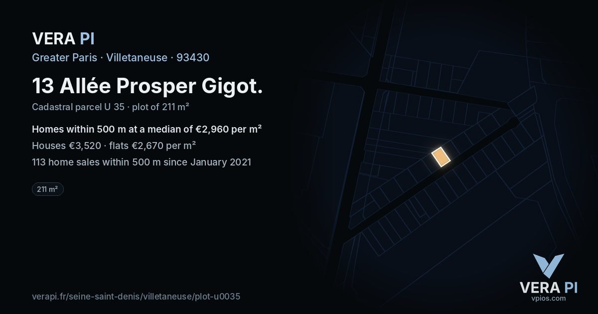 13 Allée Prosper Gigot, Villetaneuse at night – the plot lit, the parcels around coloured by the prices near them