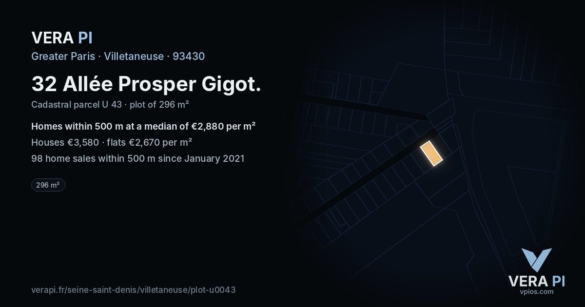 32 Allée Prosper Gigot, Villetaneuse at night – the plot lit, the parcels around coloured by the prices near them
