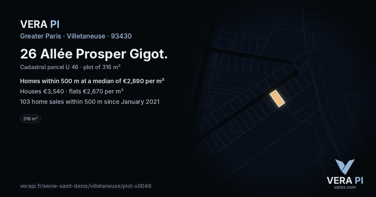 26 Allée Prosper Gigot, Villetaneuse at night – the plot lit, the parcels around coloured by the prices near them