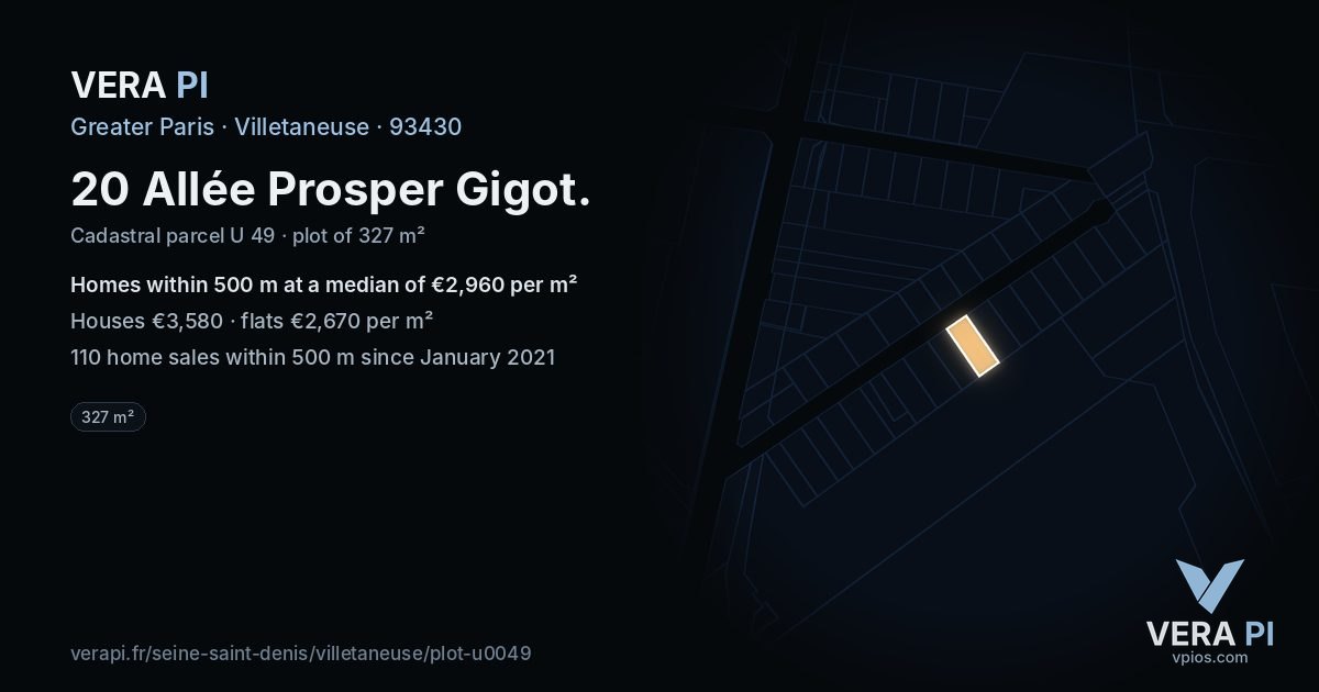 20 Allée Prosper Gigot, Villetaneuse at night – the plot lit, the parcels around coloured by the prices near them