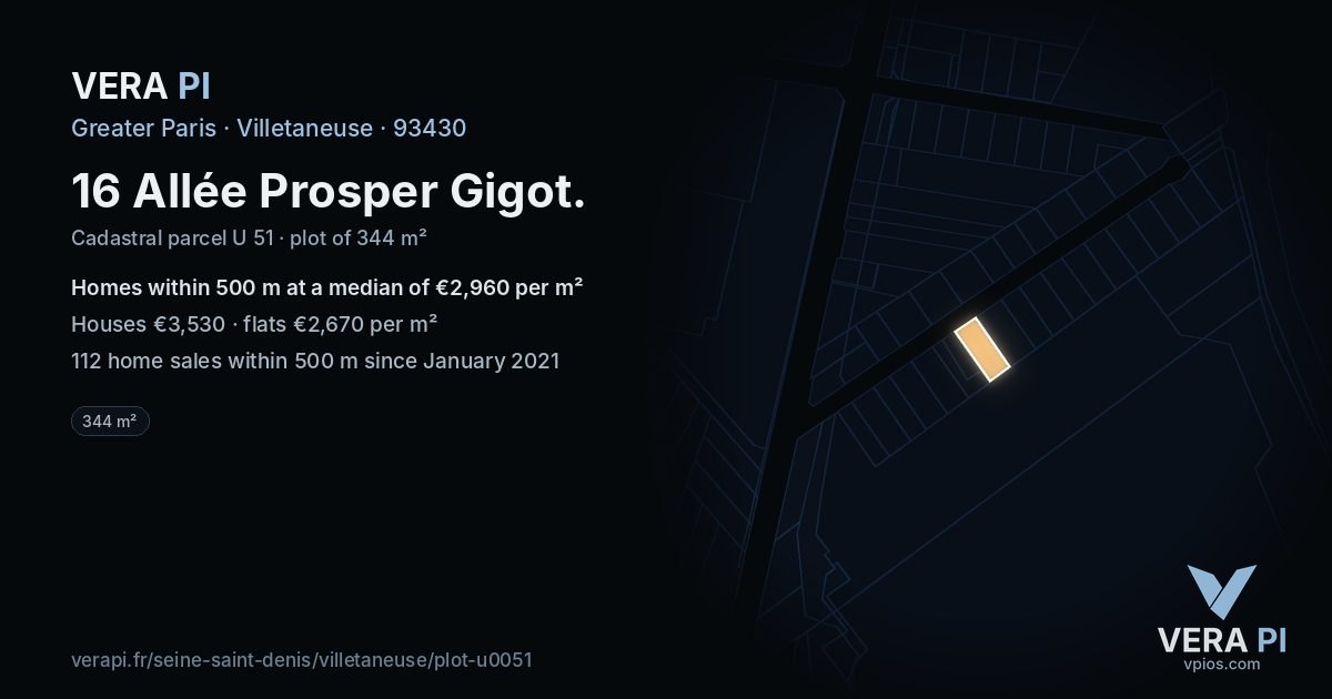 16 Allée Prosper Gigot, Villetaneuse at night – the plot lit, the parcels around coloured by the prices near them