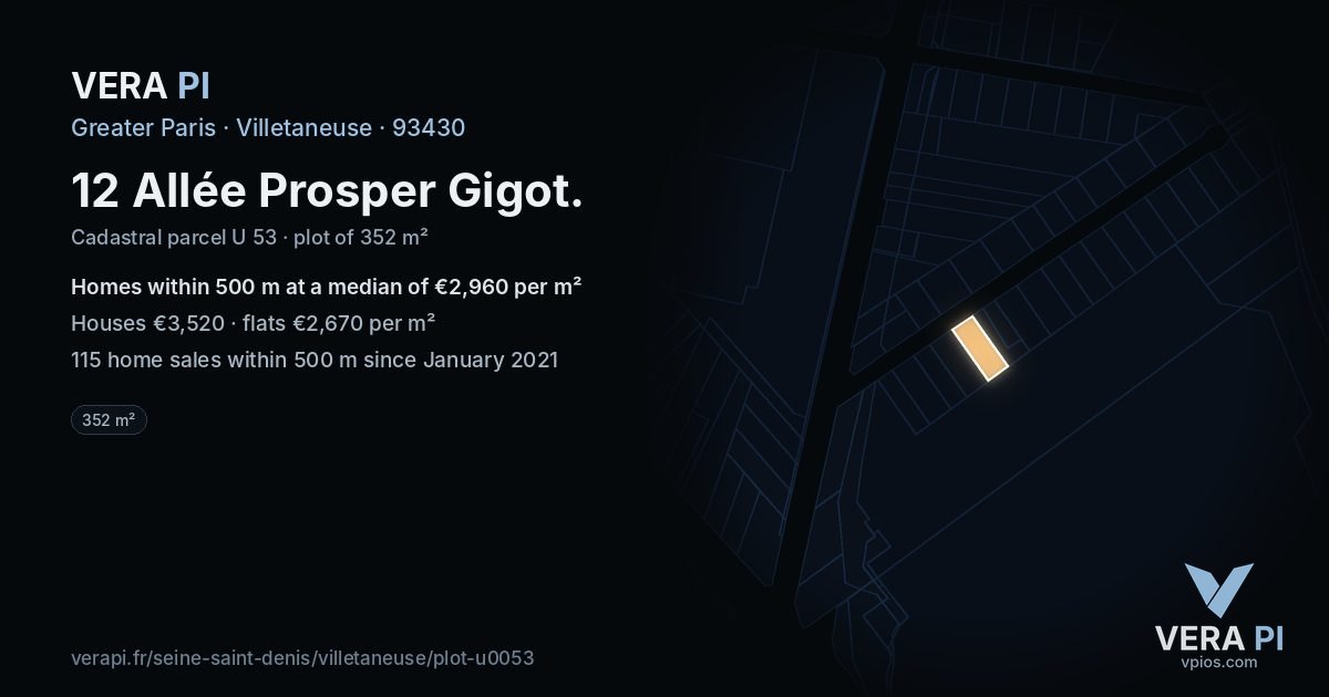 12 Allée Prosper Gigot, Villetaneuse at night – the plot lit, the parcels around coloured by the prices near them