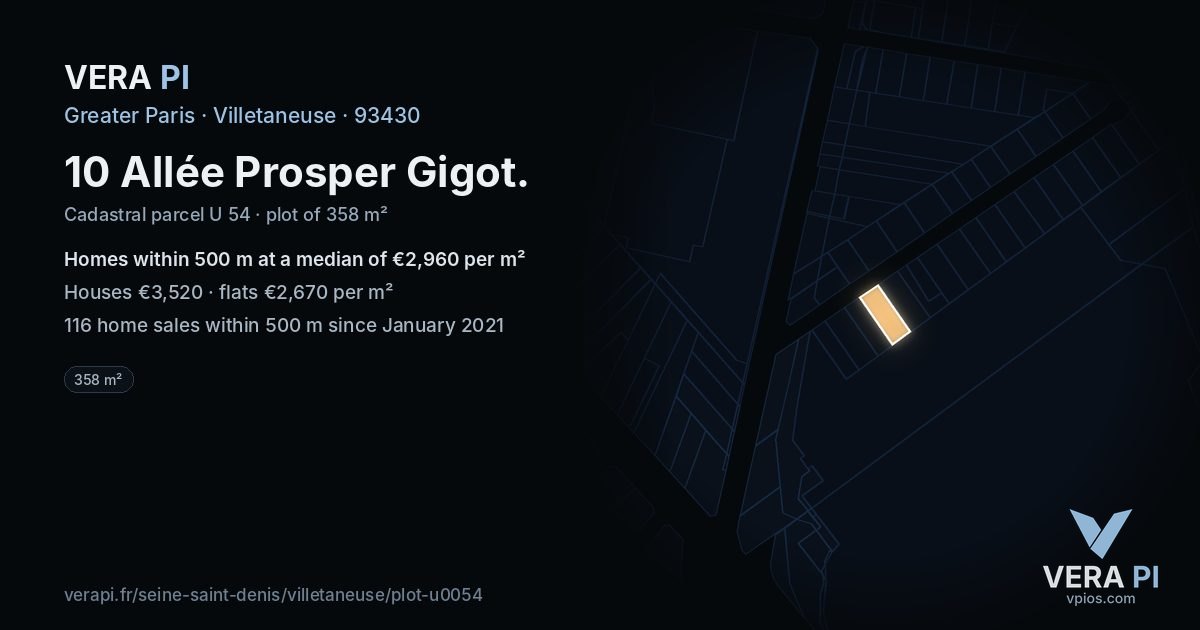 10 Allée Prosper Gigot, Villetaneuse at night – the plot lit, the parcels around coloured by the prices near them