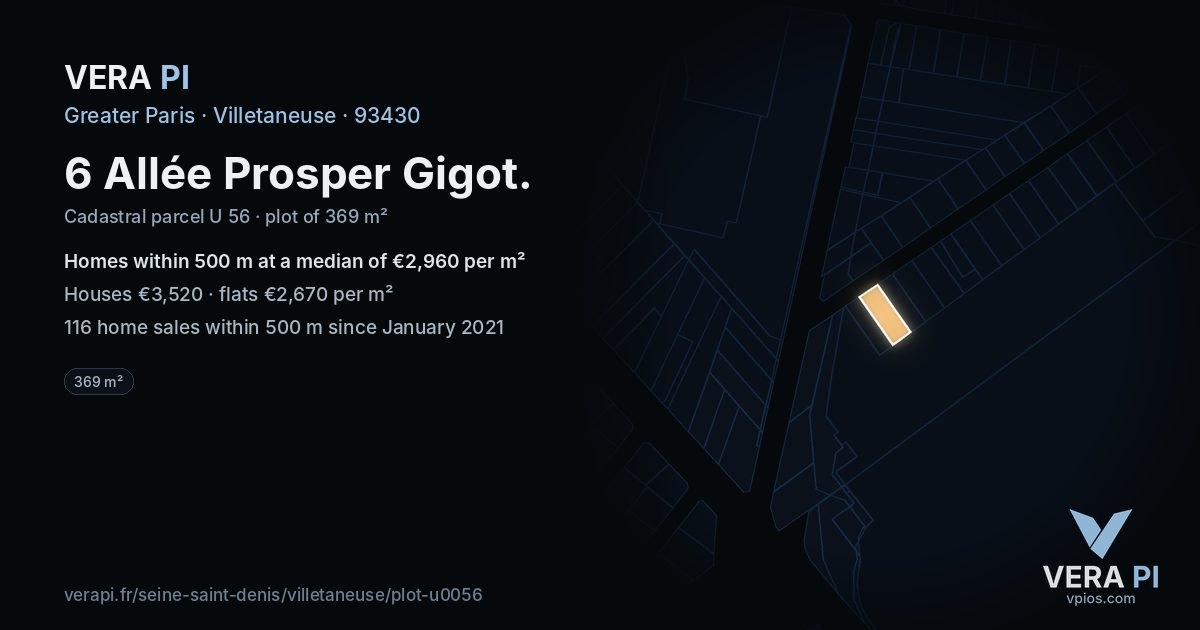 6 Allée Prosper Gigot, Villetaneuse at night – the plot lit, the parcels around coloured by the prices near them