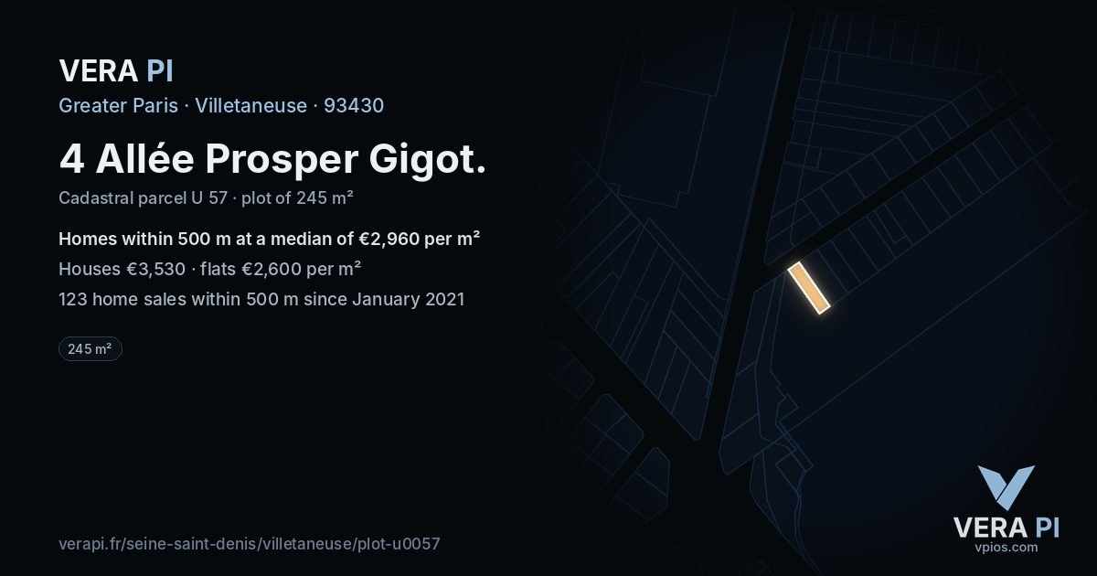 4 Allée Prosper Gigot, Villetaneuse at night – the plot lit, the parcels around coloured by the prices near them