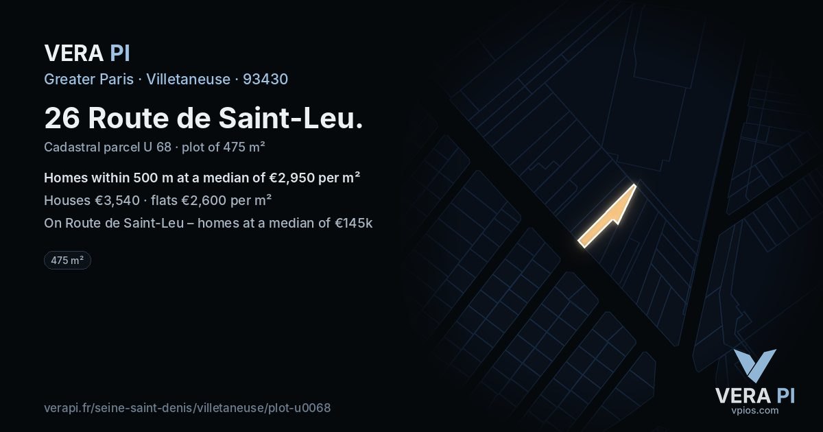 26 Route de Saint-Leu, Villetaneuse at night – the plot lit, the parcels around coloured by the prices near them